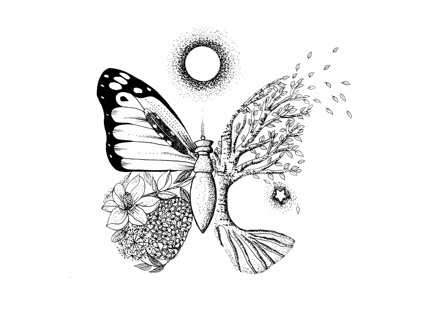 Logo Fréquence — papillon, arbre et fleurs